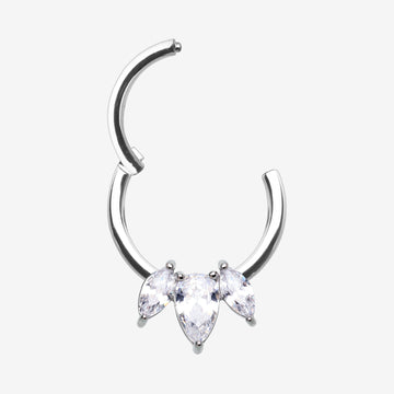 Detail View 1 of Brilliant Sparkle Teardrop Marquise Drop Clicker Hoop Ring-Clear Gem